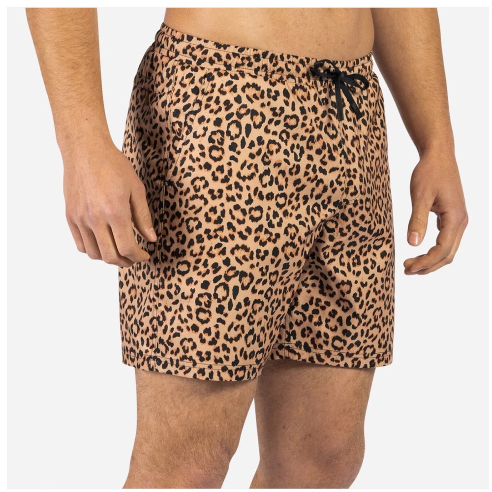 BN3TH Mens Medium Aqua Volley Leopard Print Men's Swim Shorts with 3D Pouch